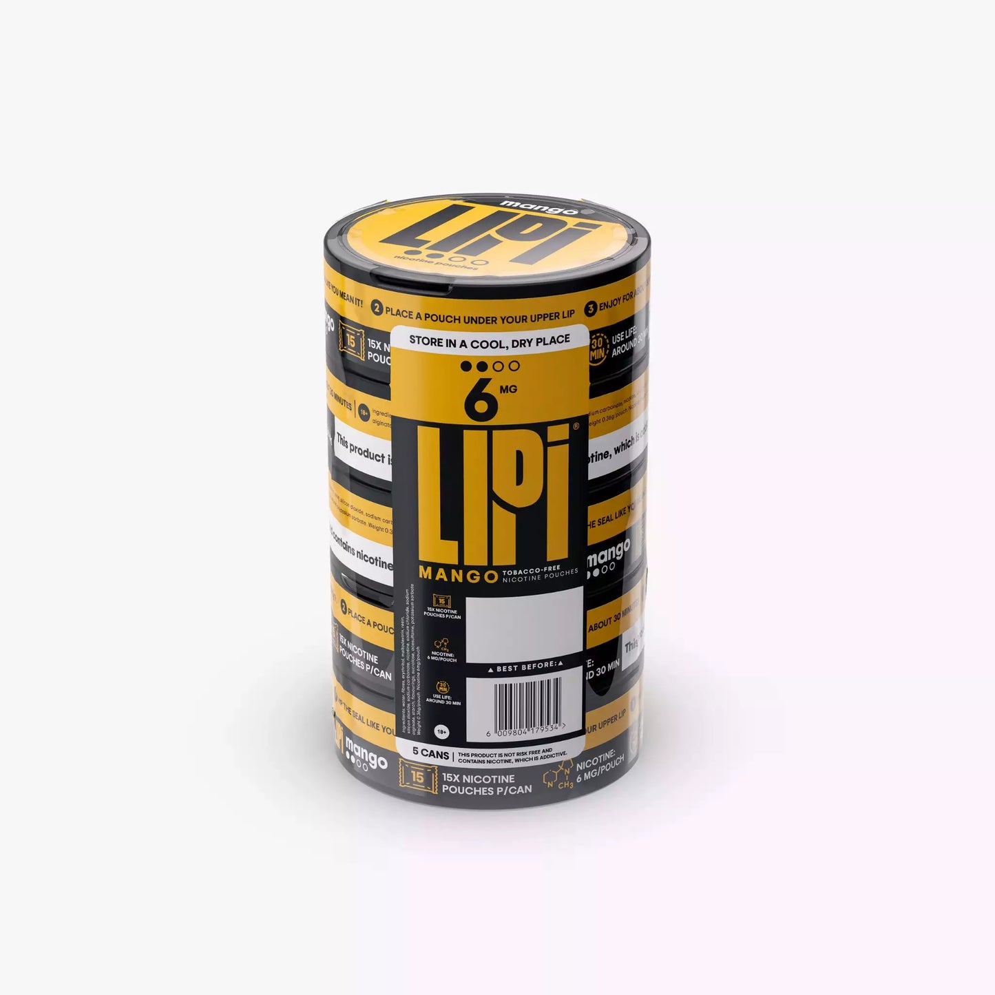 LIPI 6mg Nicotine Pouches Mango - 0.6%/6mg Strength - Nicotine Alternative Smoke-Free Tobacco Free - Bulk Wholesale 5 Pack