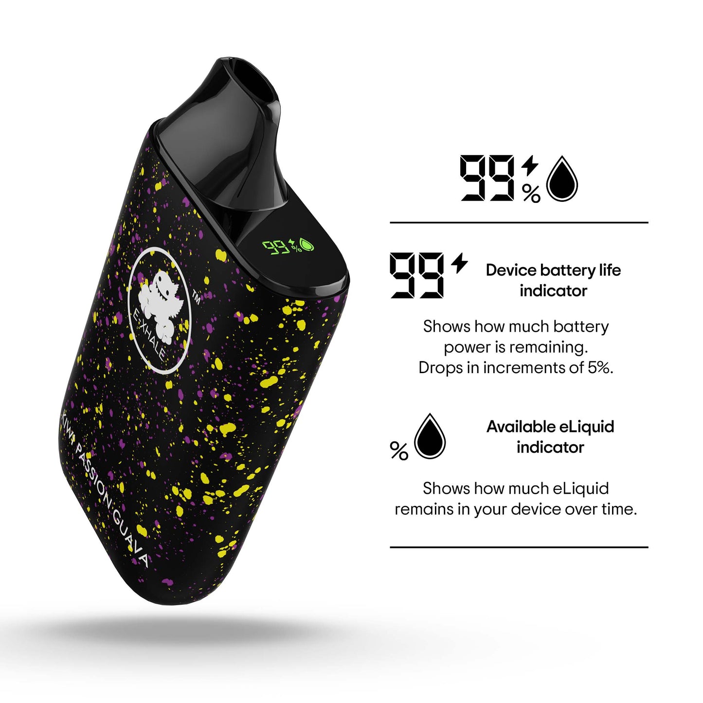 E-XHALE 10K Kiwi Passion Guava - 5%/50mg Strength - 10 000 Puff Rechargeable Disposable Vape LED Screen
