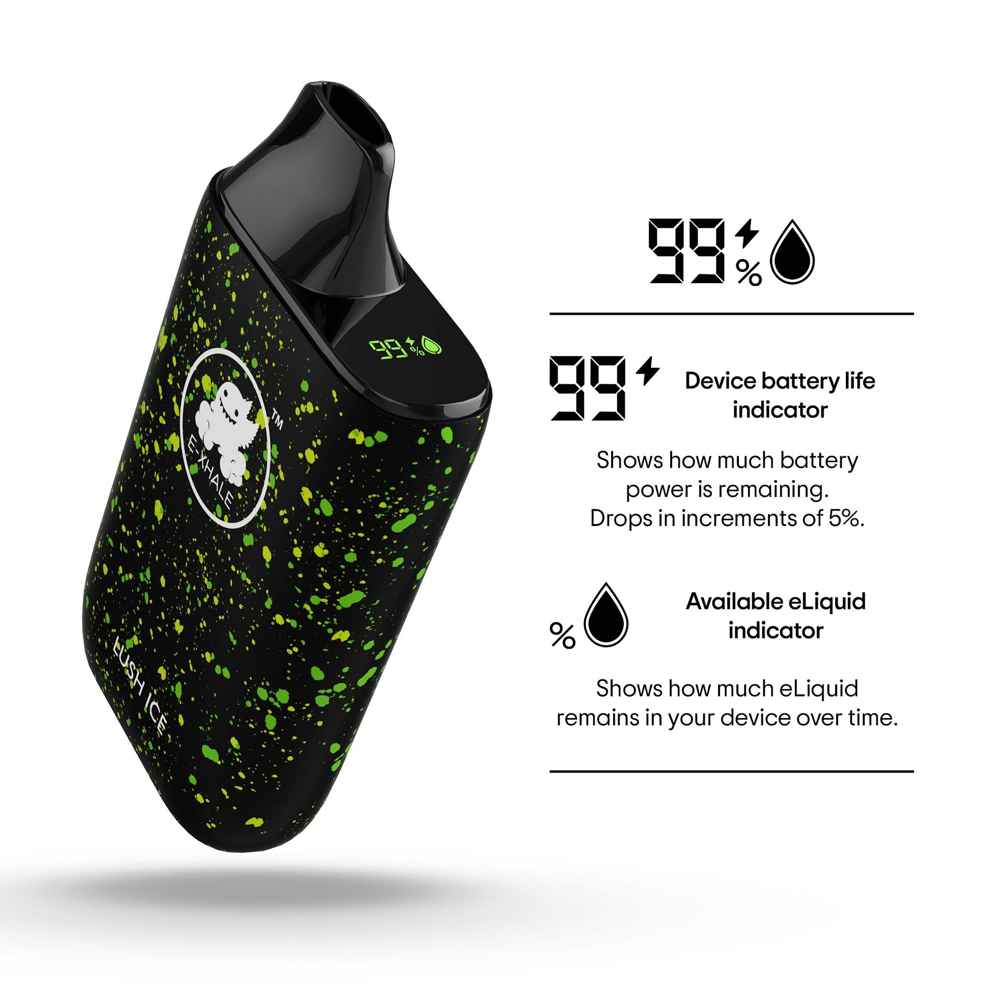 E-XHALE 10K Lush Ice - Watermelon and Ice - 5%/50mg Strength - 10 000 Puff Rechargeable Disposable Vape LED Screen