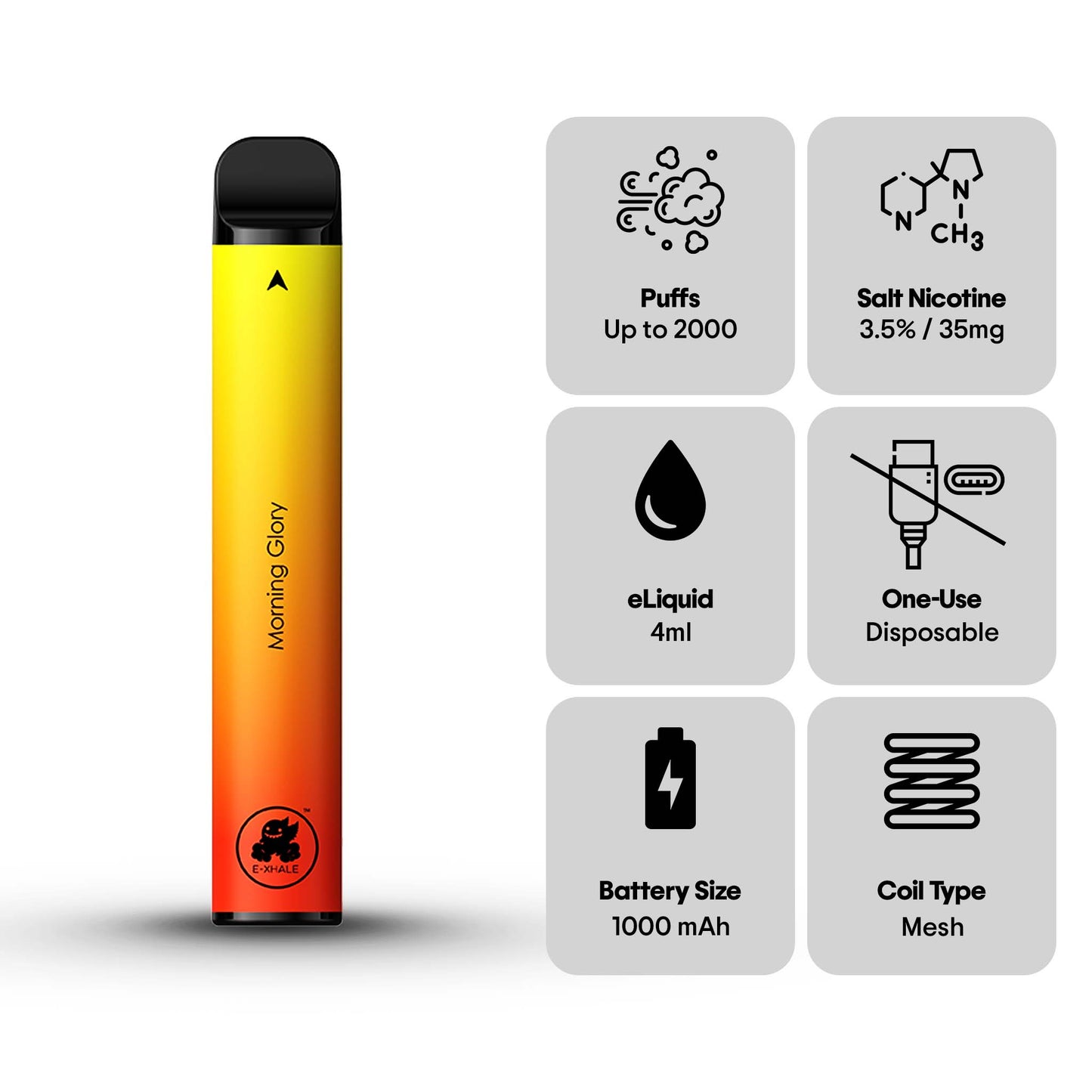 E-XHALE 2000 Puff Morning Glory - Pineapple and Grapefruit - 3.5%/35mg Strength - Single-use Disposable Vape