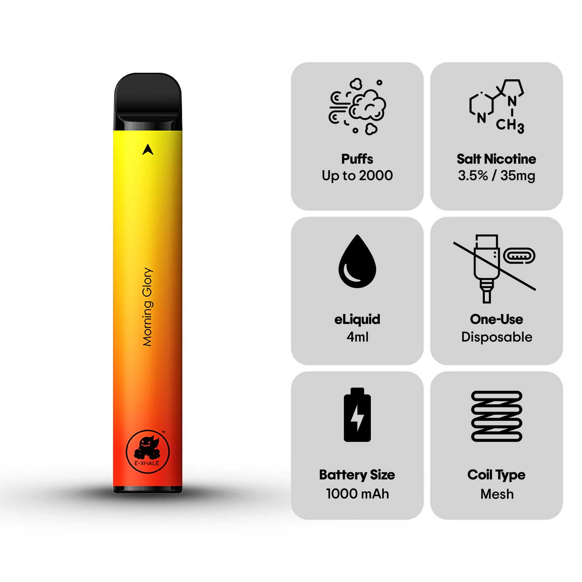 E-XHALE 2000 Puff Morning Glory - Pineapple and Grapefruit - 3.5%/35mg Strength - Single-use Disposable Vape