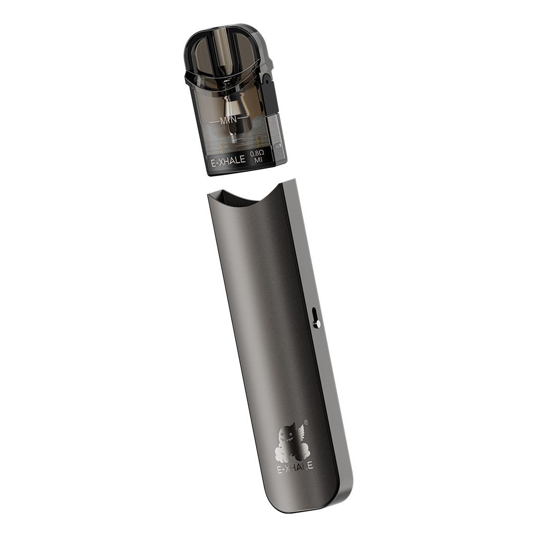 E-XHALE E-Pod Pro Device Kit Gunmetal - Adjustable Airflow and Child Lock Battery Integration - Open Pod Battery System with FREE 2ml Refillable Open Pod - Rechargeable Pod System Battery