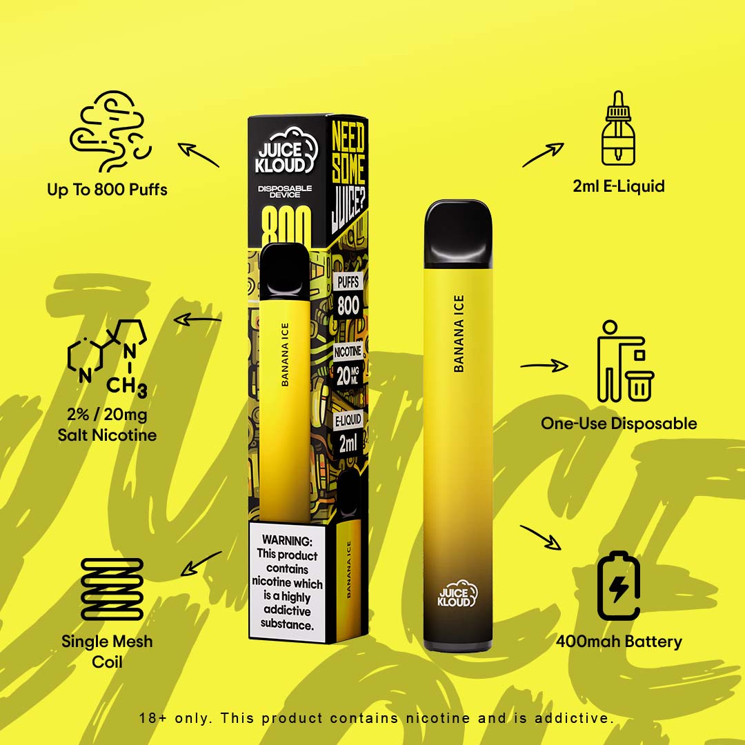 Juice Kloud 800 Puff Banana Ice - 2%/20mg Strength - Most Affordable South African Single-use Disposable Vape