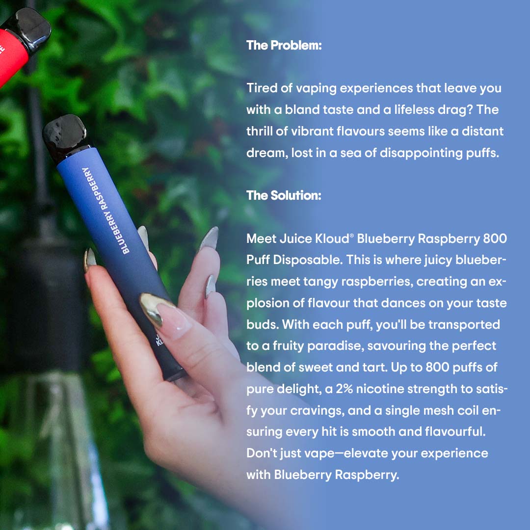 Juice Kloud 800 Puff Blueberry Raspberry - 2%/20mg Strength - Most Affordable South African Single-use Disposable Vape