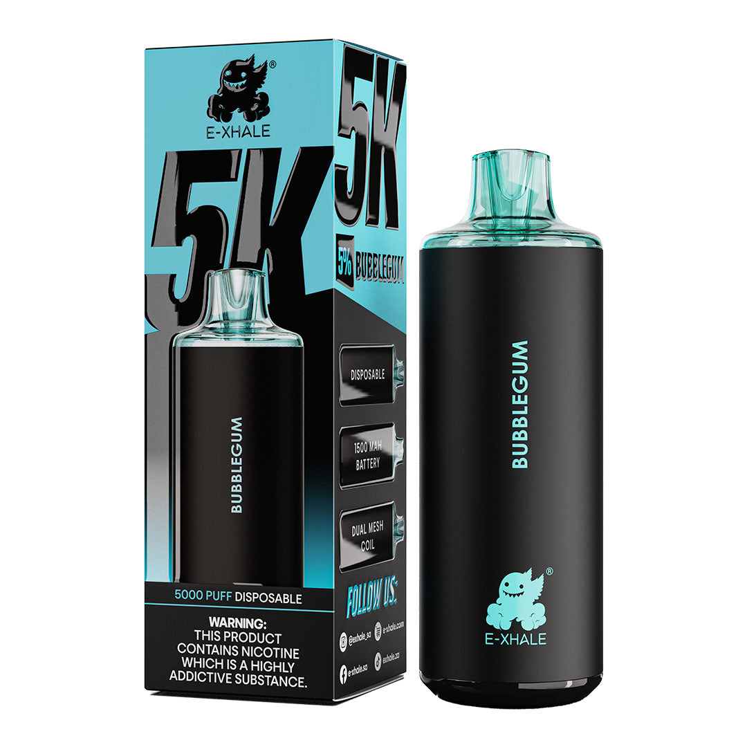 E-XHALE 5K Bubblegum - 5%/50mg Strength - 5000 Puff Single-Use Disposable Vape - Wholesale 10 Pack