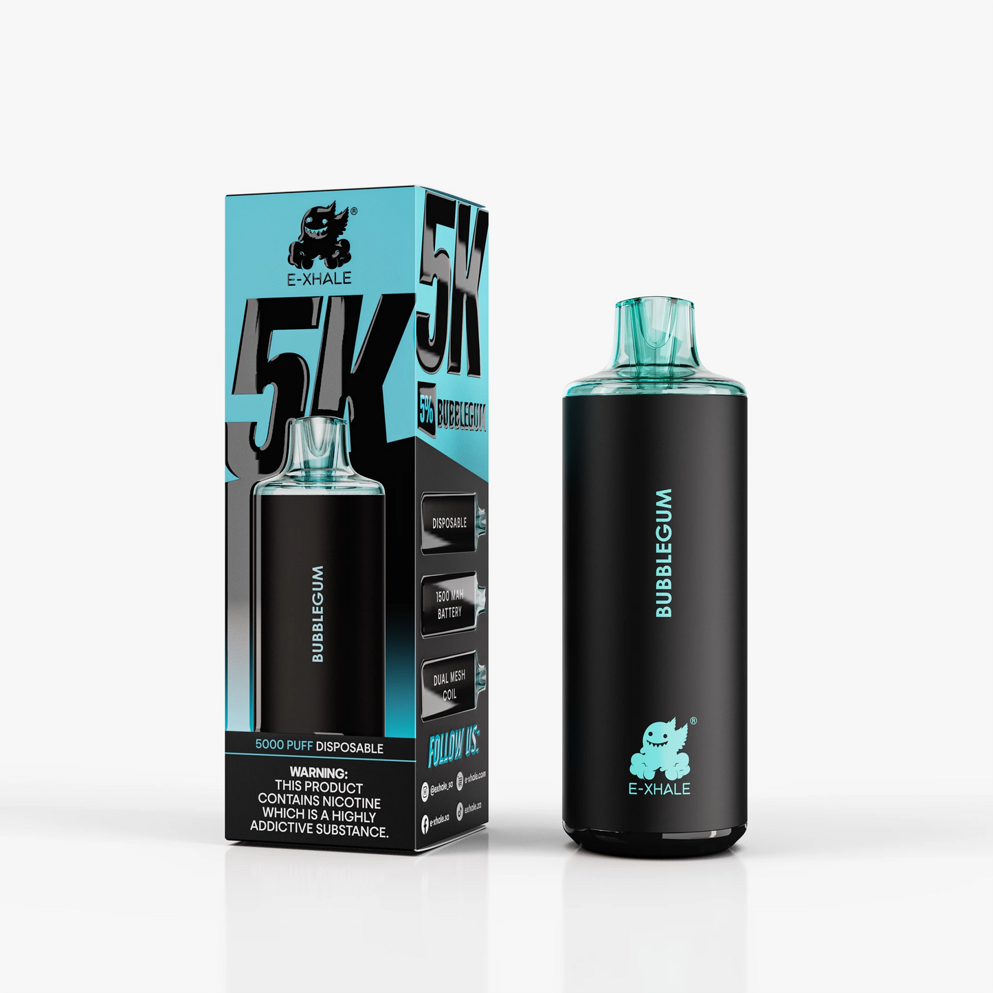 E-XHALE 5K Bubblegum - 5%/50mg Strength - 5000 Puff Single-Use Disposable Vape