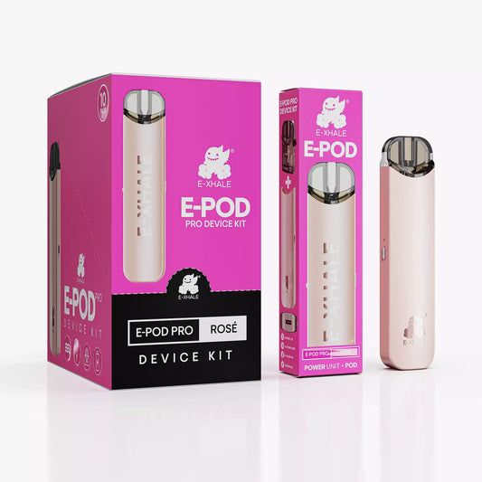 E-XHALE E-Pod Pro Device Kit Rosé - Adjustable Airflow and Child Lock Battery Integration - Open Pod Battery System with FREE 2ml Refillable Open Pod - Rechargeable Pod System Battery - Wholesale 10 Pack