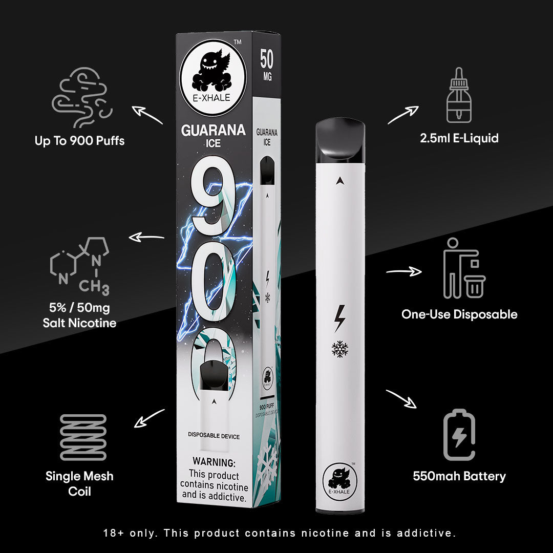 E-XHALE 900 Puff Guarana Ice - 5%/50mg Strength - Single-use Disposable Vape
