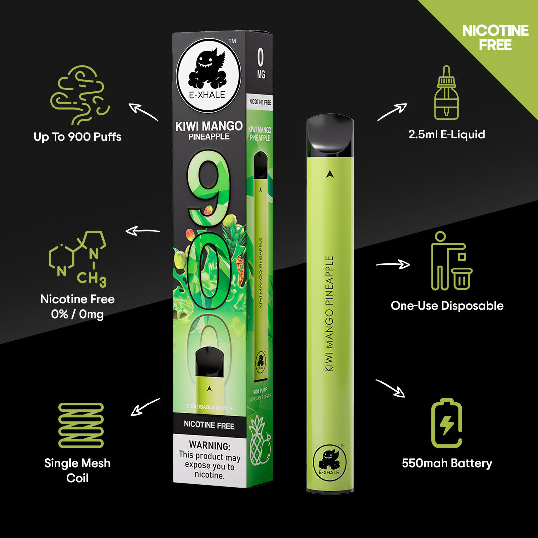 E-XHALE 900 Puff Kiwi Mango Pineapple - Nicotine Free - 0%/0mg Strength - Single-use Disposable Vape