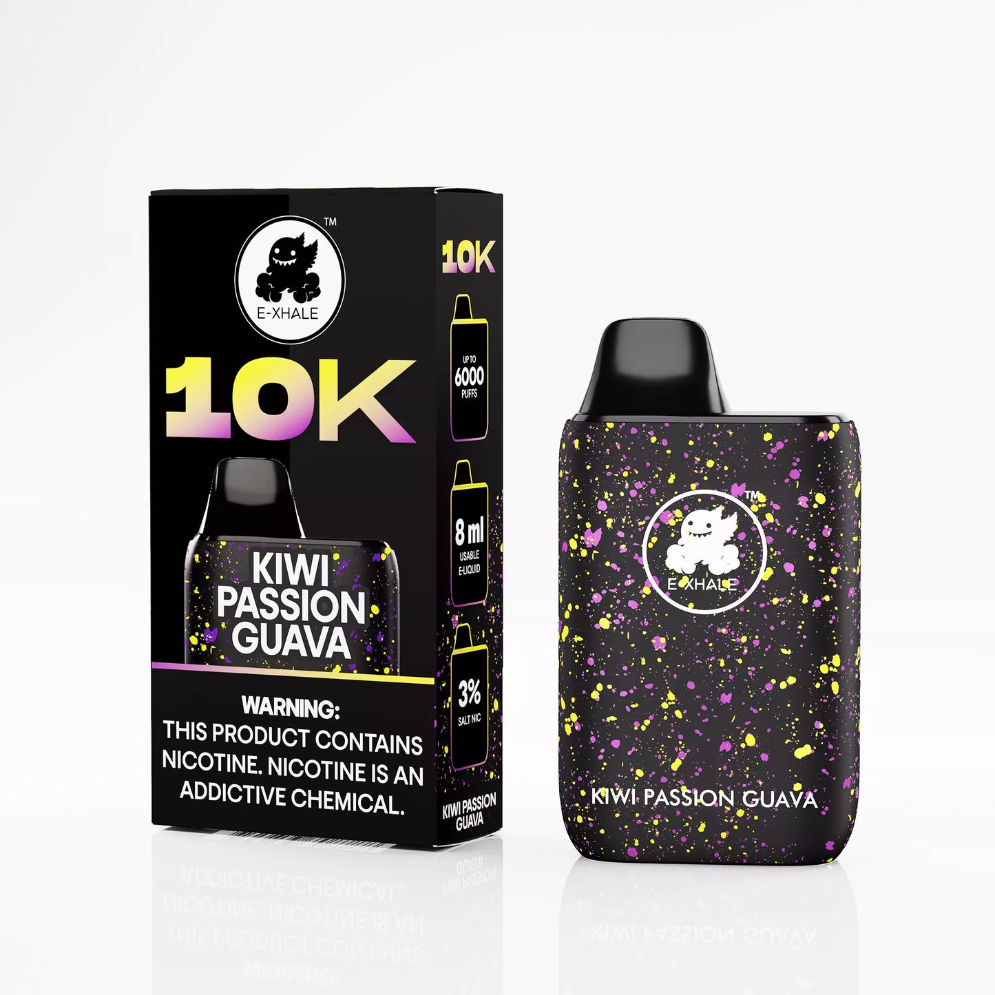 E-XHALE 10K Kiwi Passion Guava - 5%/50mg Strength - 10 000 Puff Rechargeable Disposable Vape LED Screen