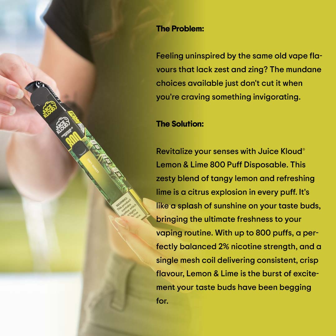 Juice Kloud 800 Puff Lemon Lime - 2%/20mg Strength - Most Affordable South African Single-use Disposable Vape