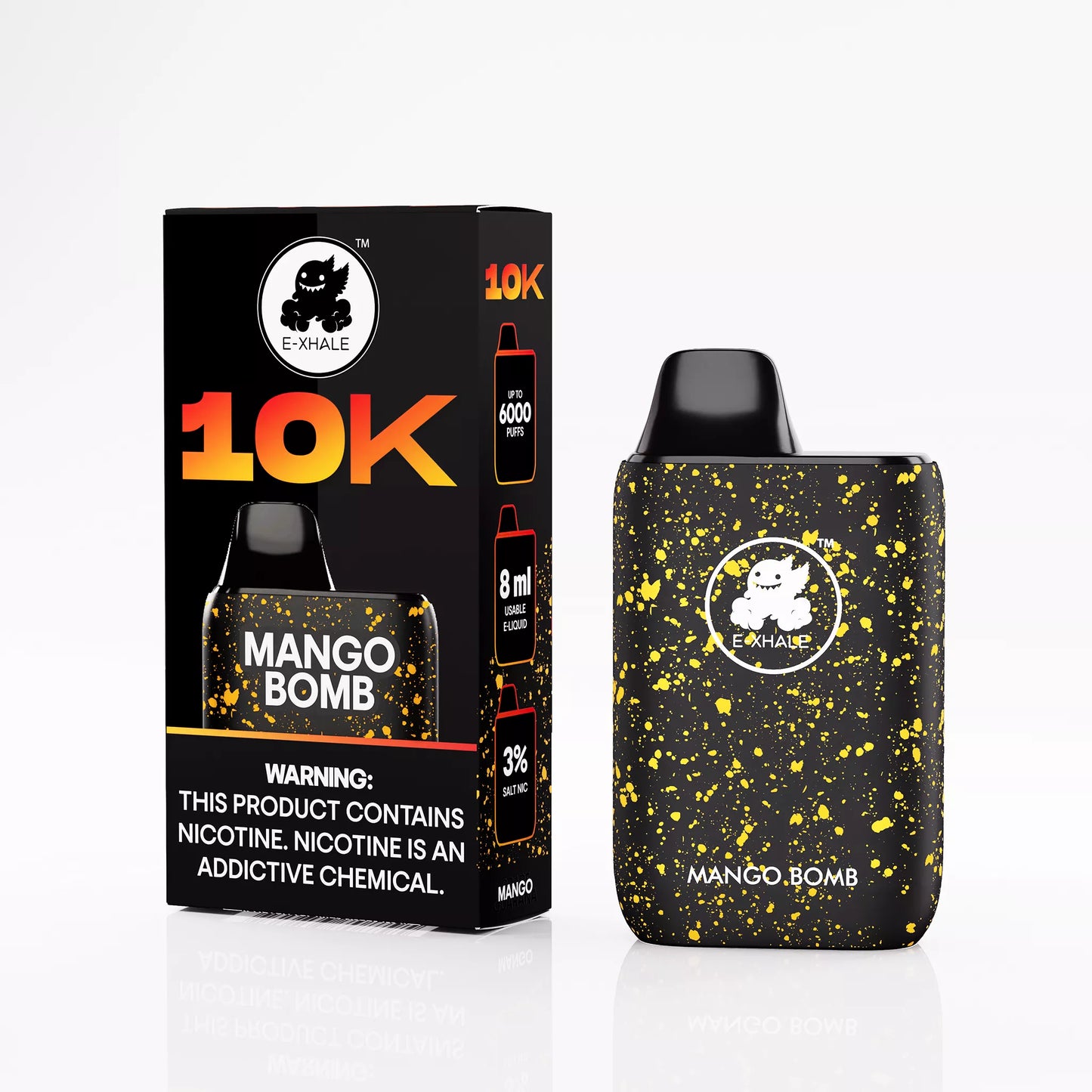 E-XHALE 10K Mango Bomb - Mango - 5%/50mg Strength - 10 000 Puff Rechargeable Disposable Vape LED Screen