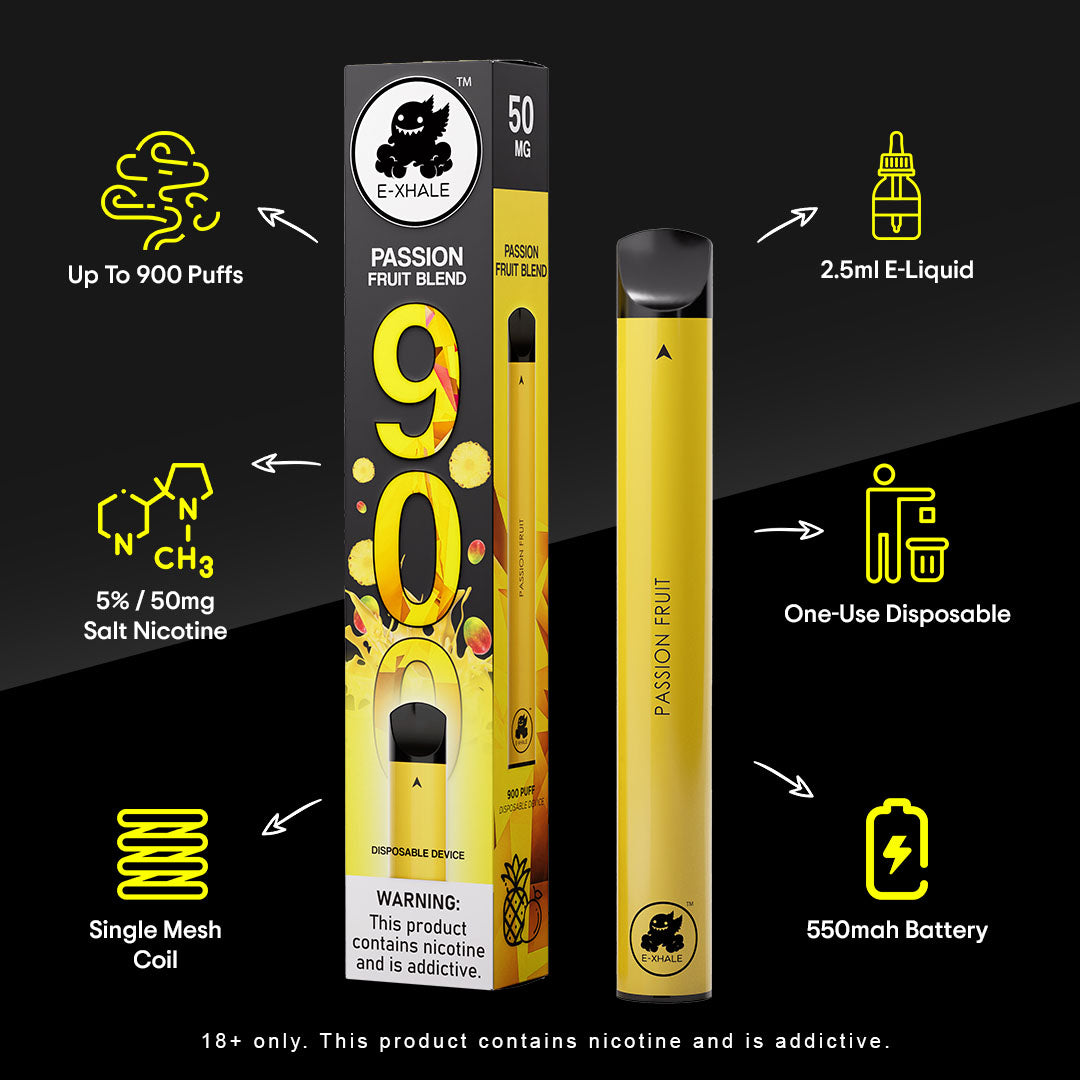 E-XHALE 900 Puff Passionfruit Blend - Passionfruit, Pineapple, and Mango - 5%/50mg Strength - Single-use Disposable Vape