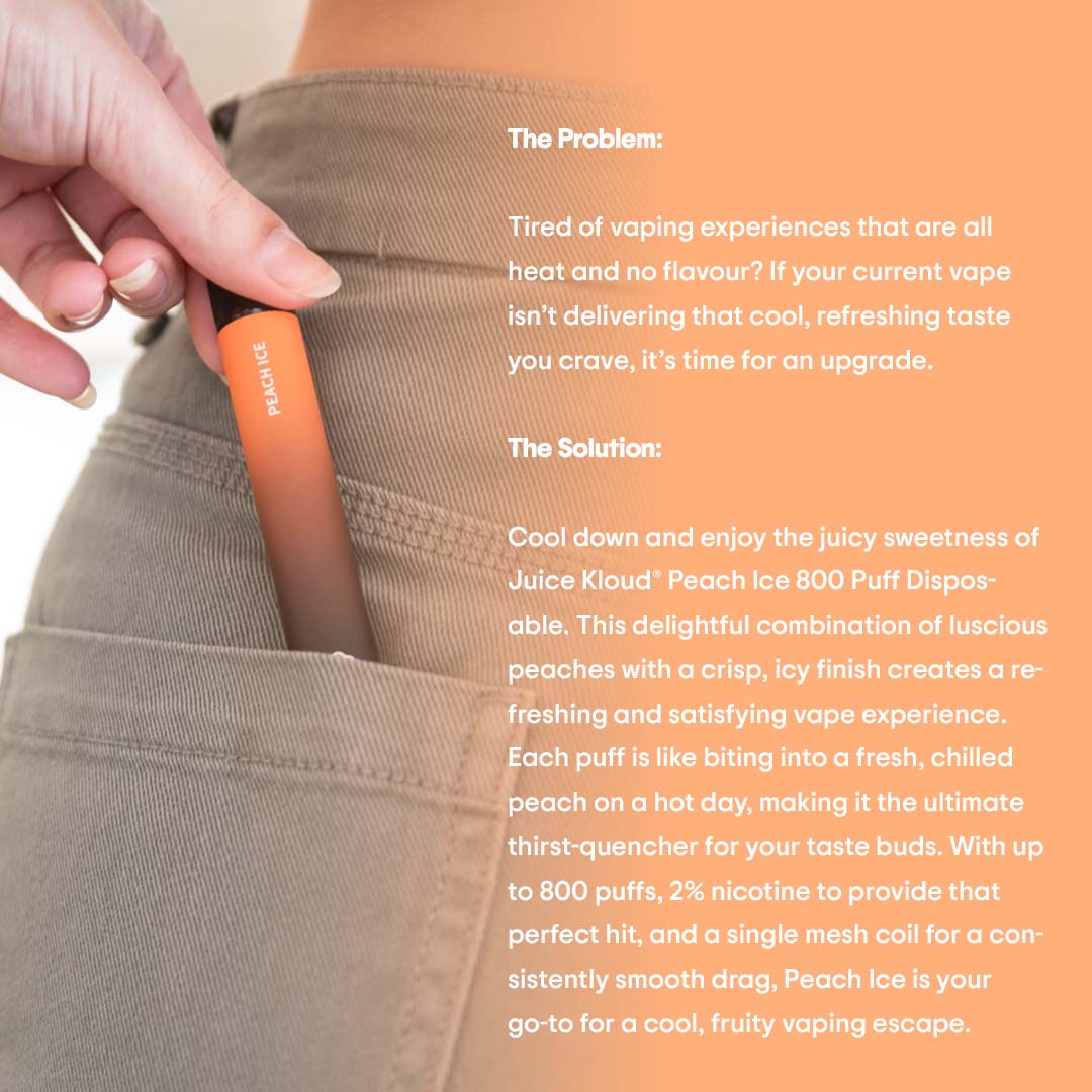 Juice Kloud 800 Puff Peach Ice - 2%/20mg Strength - Most Affordable South African Single-use Disposable Vape