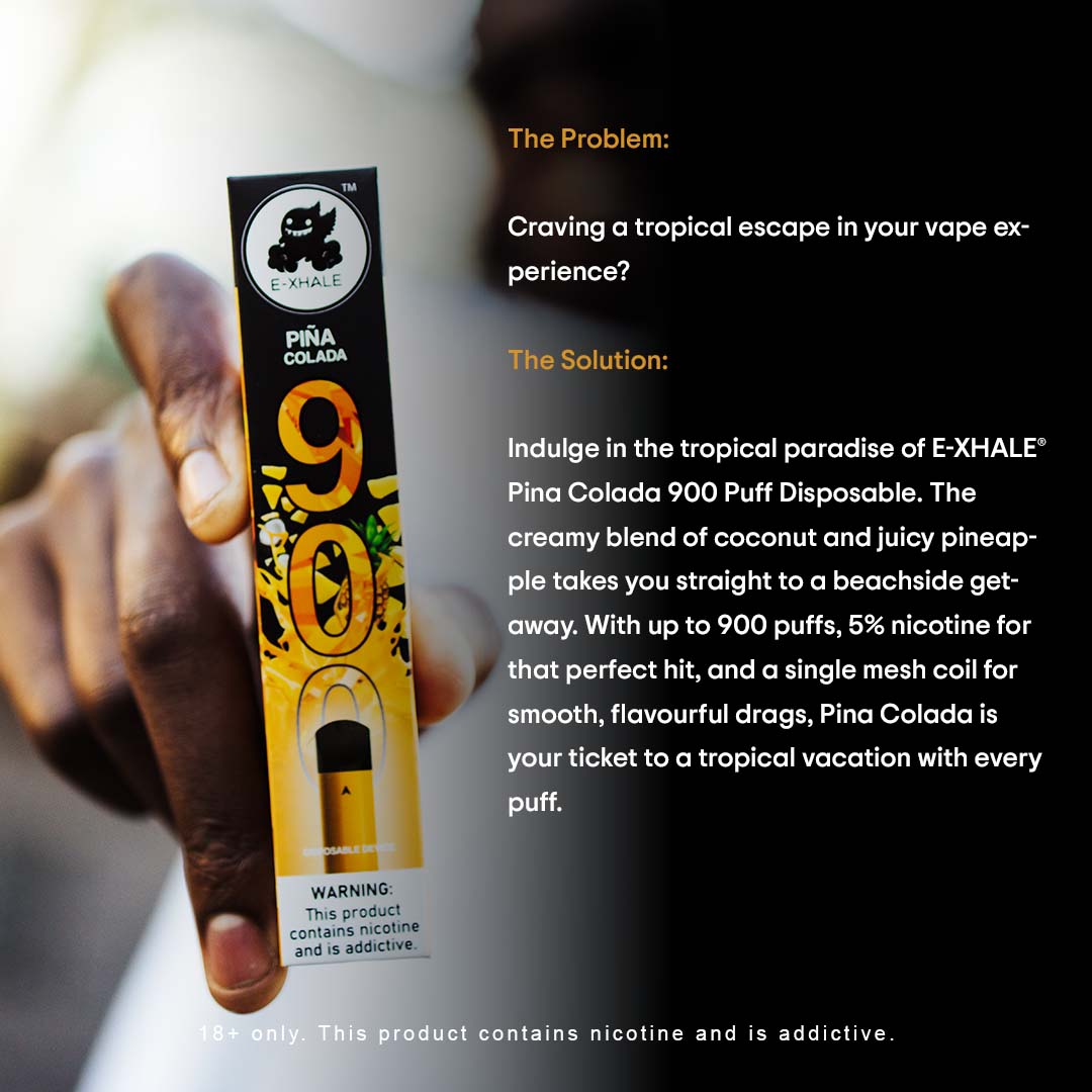 E-XHALE 900 Puff Piña Colada - Pineapple and Coconut - 5%/50mg Strength - Single-use Disposable Vape