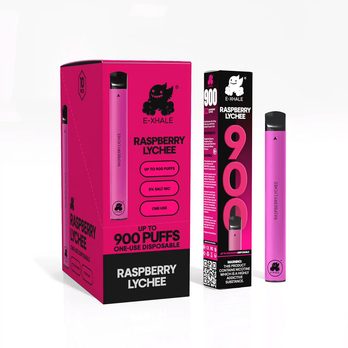 900 Raspberry Lychee 5%/50mg - Single-Use Disposable: 10 Pack