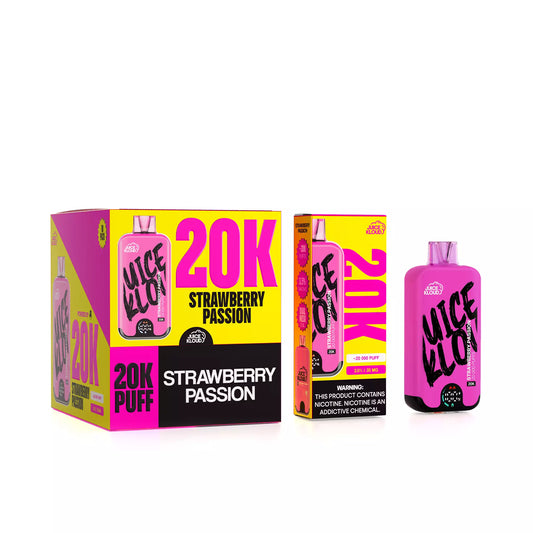 Juice Kloud 20K  Strawberry Passionfruit - 3.5%/35mg Strength Adjustable Airflow Control - ECO and Turbo Modes - 20 000 Puff Most Affordable South African Rechargeable Disposable Vape LED Screen - Wholesale 10 Pack