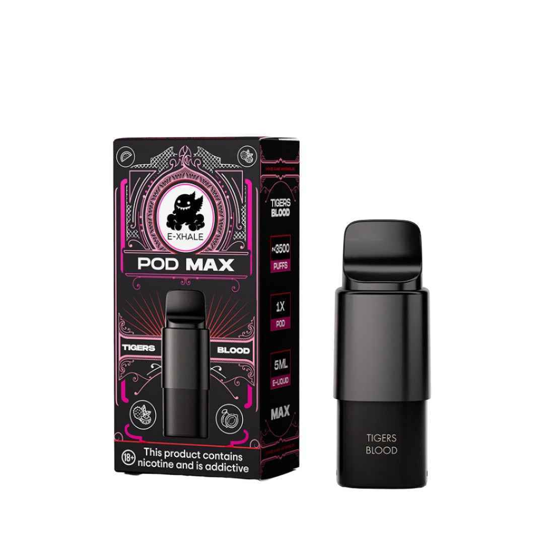 Tiger Blood Flavor Vape E-XHALE POD MAX: TIGERS BLOOD. LYCHEE GUAVA WATERMELON. 3500 PUFF POD Tiger Blood Flavor Vape E-XHALE POD MAX: TIGERS BLOOD. LYCHEE GUAVA WATERMELON. 3500 PUFF POD