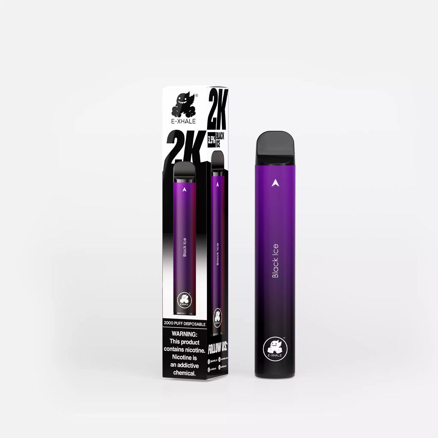 E-XHALE 2000 Puff Black Ice - Blackcurrant, Raspberry & Lychee - 3.5%/35mg Strength - Single-use Disposable Vape