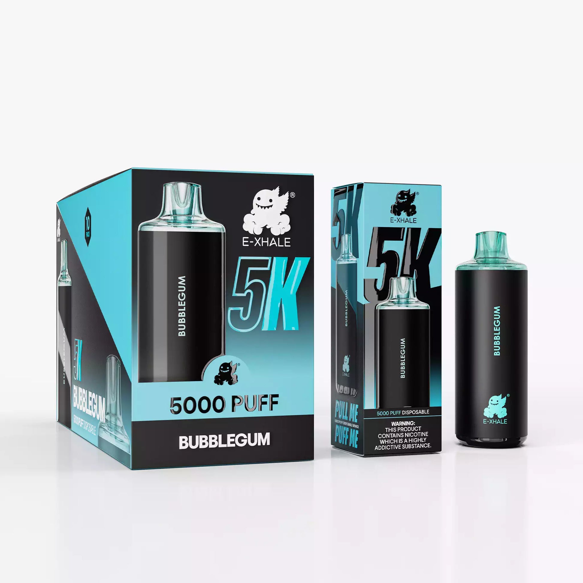 E-XHALE 5K Bubblegum - 5%/50mg Strength - 5000 Puff Single-Use Disposable Vape - Wholesale 10 Pack