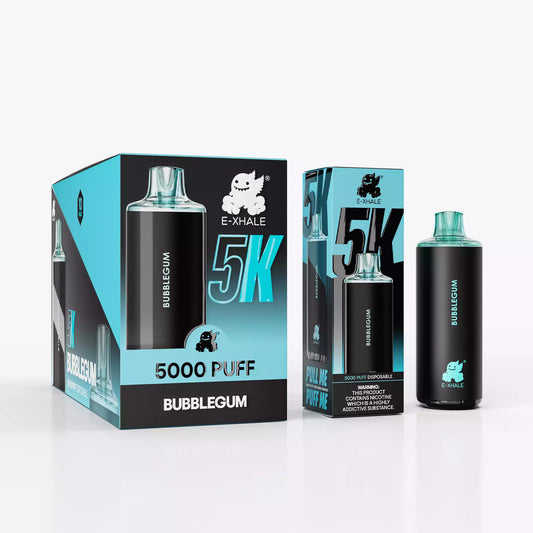 E-XHALE 5K Bubblegum - 5%/50mg Strength - 5000 Puff Single-Use Disposable Vape - Wholesale 10 Pack