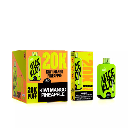Juice Kloud 20K  Kiwi Mango Pineapple - 3.5%/35mg Strength Adjustable Airflow Control - ECO and Turbo Modes - 20 000 Puff Most Affordable South African Rechargeable Disposable Vape LED Screen - Wholesale 10 Pack