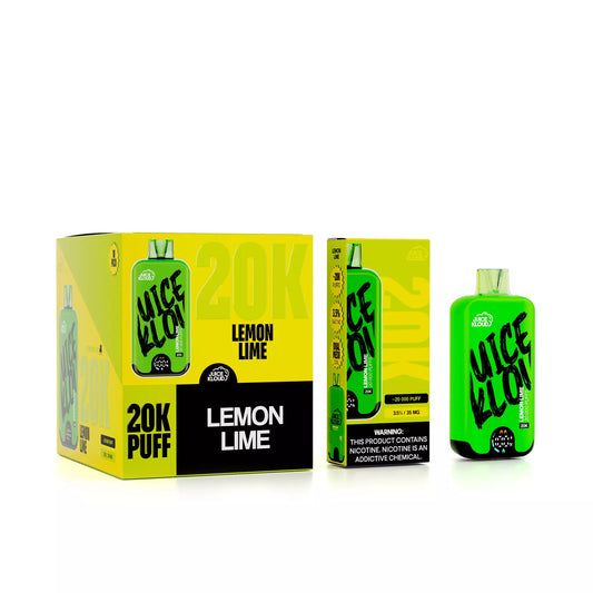 Juice Kloud 20K  Lemon Lime - 3.5%/35mg Strength Adjustable Airflow Control - ECO and Turbo Modes - 20 000 Puff Most Affordable South African Rechargeable Disposable Vape LED Screen - Wholesale 10 Pack