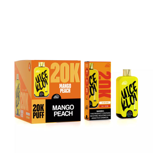 Juice Kloud 20K  Mango Peach - 3.5%/35mg Strength Adjustable Airflow Control - ECO and Turbo Modes - 20 000 Puff Most Affordable South African Rechargeable Disposable Vape LED Screen - Wholesale 10 Pack