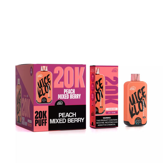 Juice Kloud 20K  Peach Mixed Berry - 3.5%/35mg Strength Adjustable Airflow Control - ECO and Turbo Modes - 20 000 Puff Most Affordable South African Rechargeable Disposable Vape LED Screen - Wholesale 10 Pack