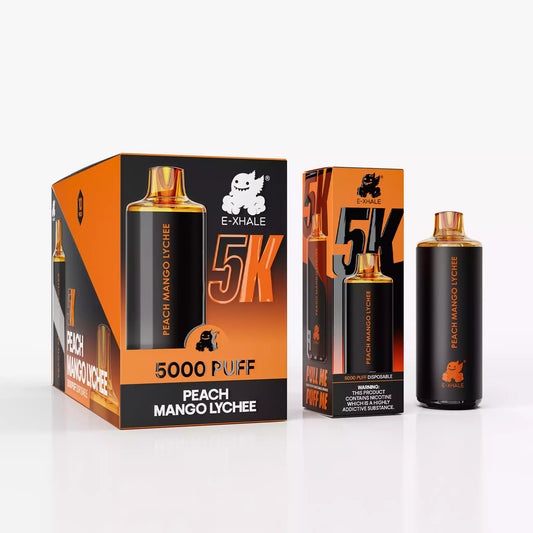 E-XHALE 5K Peach Mango Lychee - 5%/50mg Strength - 5000 Puff Single-Use Disposable Vape - Wholesale 10 Pack