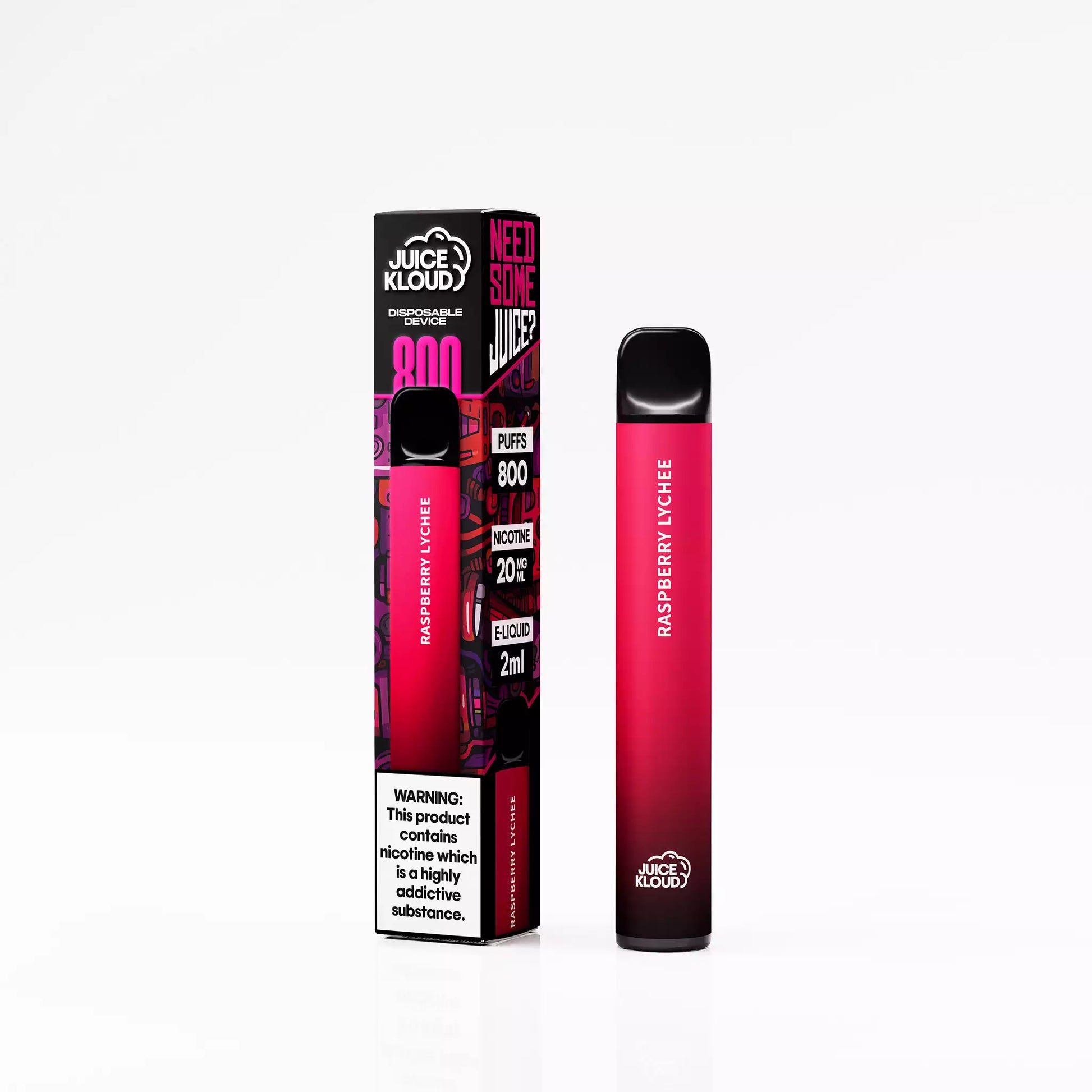 Juice Kloud 800 Puff Raspberry Lychee - 2%/20mg Strength - Most Affordable South African Single-use Disposable Vape