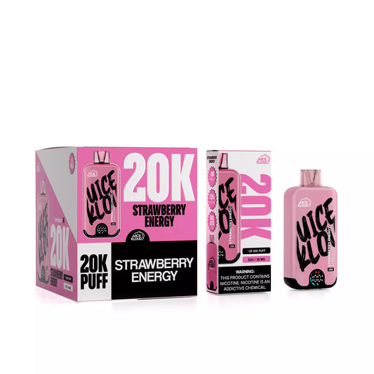 Juice Kloud 20K  Strawberry Energy Guarana - 3.5%/35mg Strength Adjustable Airflow Control - ECO and Turbo Modes - 20 000 Puff Most Affordable South African Rechargeable Disposable Vape LED Screen - Wholesale 10 Pack