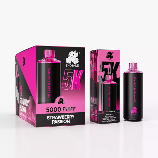 E-XHALE 5K Strawberry Passionfruit - 5%/50mg Strength - 5000 Puff Single-Use Disposable Vape - Wholesale 10 Pack