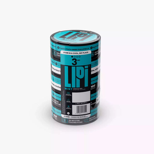 LIPI 3mg Nicotine Pouches  Mint - 0.3%/3mg Strength - Nicotine Alternative Smoke-Free Tobacco Free - Bulk Wholesale 5 Pack