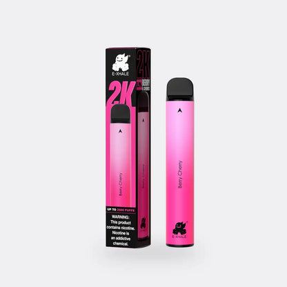 E-XHALE Berry Cherry 2000 puff disposable vape with packaging, 3.5% nicotine berry flavour