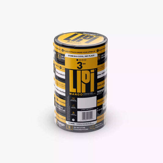 LIPI 3mg Nicotine Pouches  Mango - 0.3%/3mg Strength - Nicotine Alternative Smoke-Free Tobacco Free - Bulk Wholesale 5 Pack