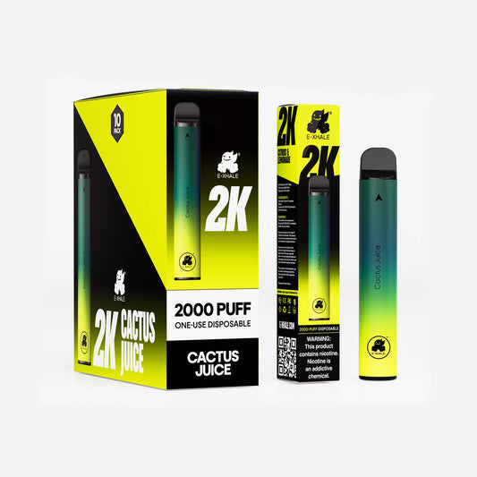 E-XHALE 2000 Puff Cactus Juice - Citrus and Lemonade - 3.5%/35mg Strength - Single-use Disposable Vape - Wholesale 10 Pack
