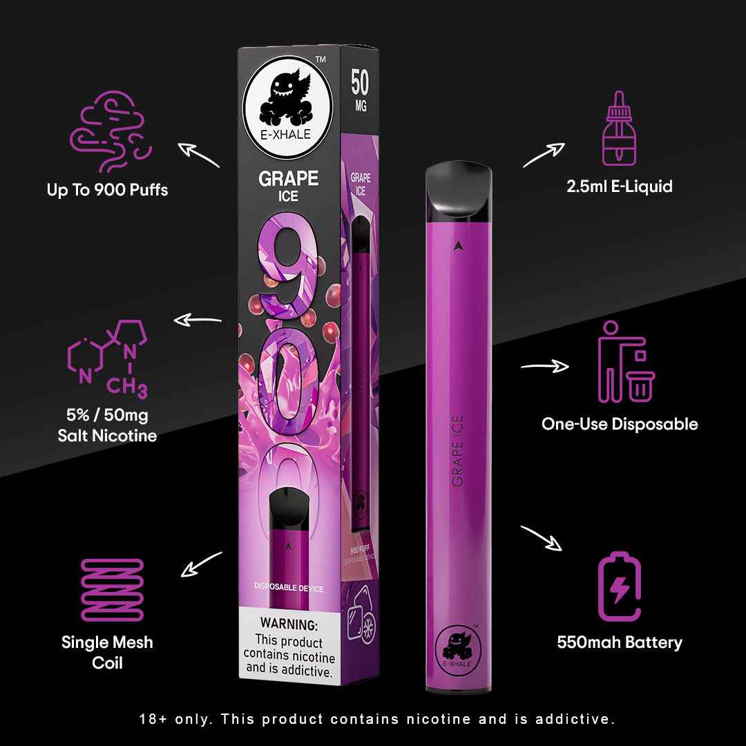 E-XHALE Grape Ice Disposable Vape (900 Puffs) - 5%/50mg - Shop Now E-XHALE Grape Ice Disposable Vape (900 Puffs) - 5%/50mg - Shop Now
