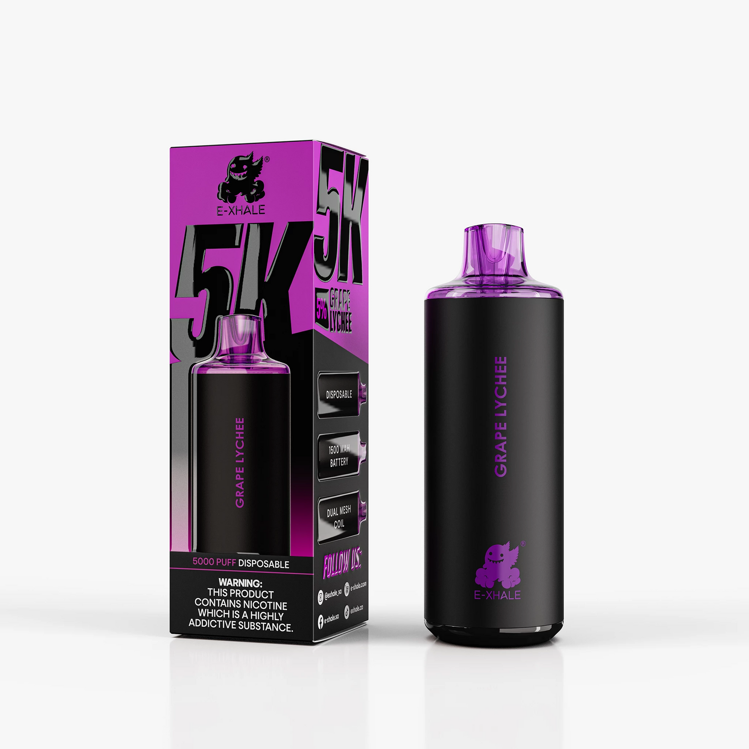 E-XHALE 5K Grape Lychee - 5%/50mg Strength - 5000 Puff Single-Use Disposable Vape