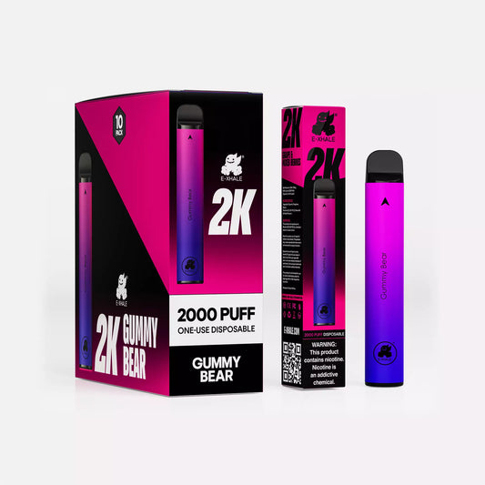 E-XHALE 2000 Puff Gummy Bear - Grape and Mixed Berries - 3.5%/35mg Strength - Single-use Disposable Vape - Wholesale 10 Pack