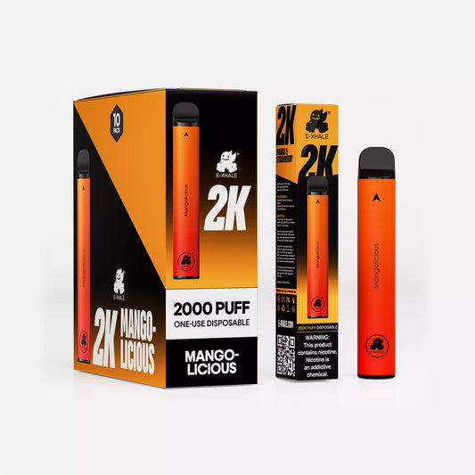 E-XHALE 2000 Puff Mangolicious - Mango and Strawberry - 3.5%/35mg Strength - Single-use Disposable Vape - Wholesale 10 Pack