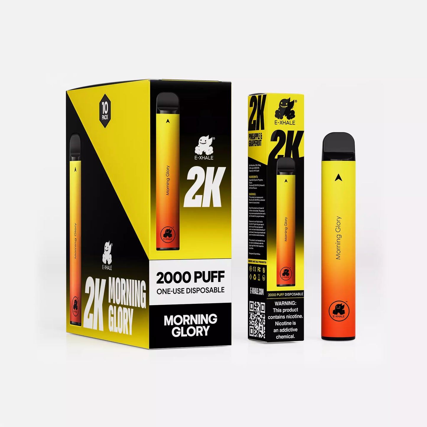 E-XHALE 2000 Puff Morning Glory - Pineapple and Grapefruit - 3.5%/35mg Strength - Single-use Disposable Vape - Wholesale 10 Pack