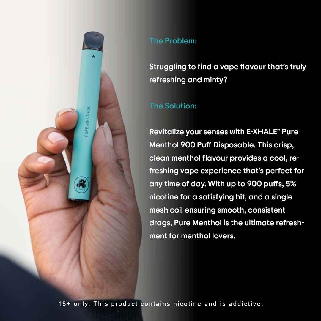 E-XHALE Pure Menthol Disposable Vape (900 Puffs) - 5%/50mg - Shop Now E-XHALE Pure Menthol Disposable Vape (900 Puffs) - 5%/50mg - Shop Now