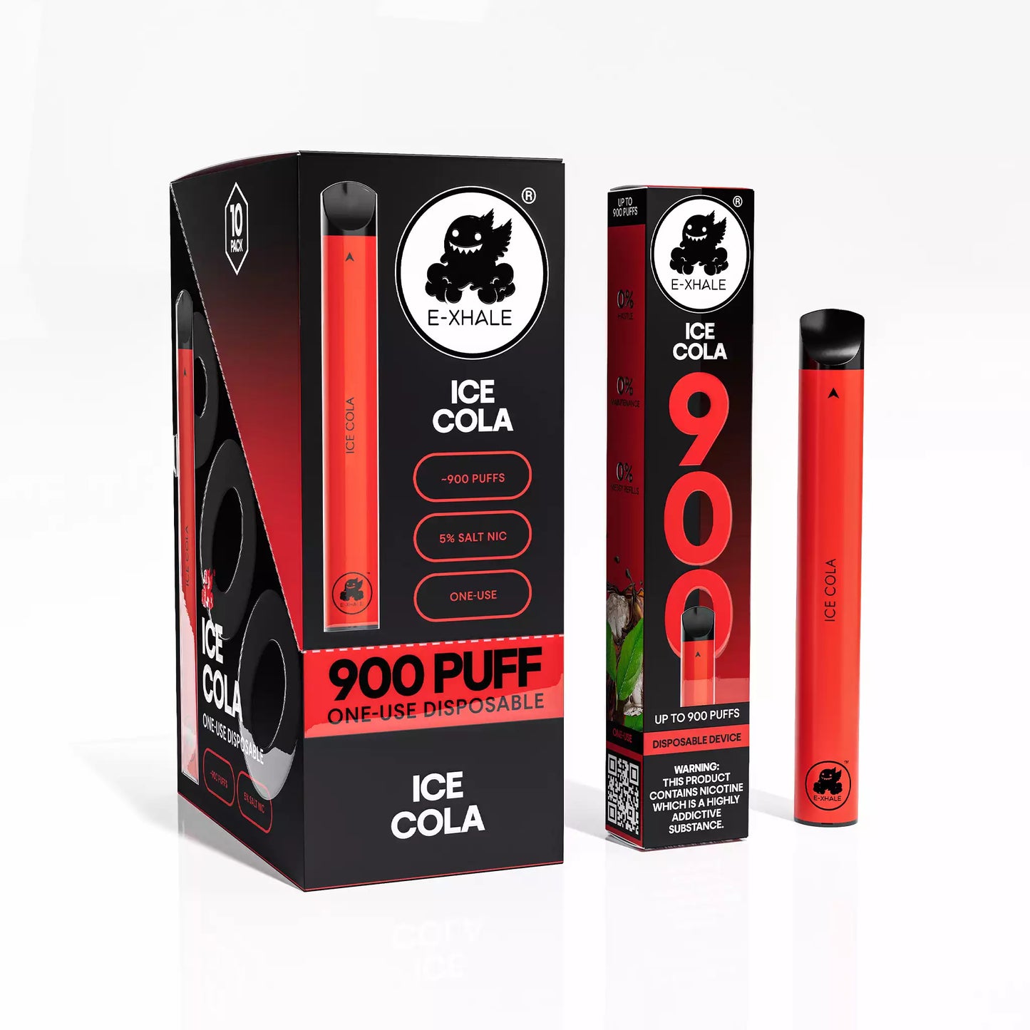 E-XHALE 900 Puff Ice Cola - 5%/50mg Strength - Single-use Disposable Vape - Wholesale 10 Pack