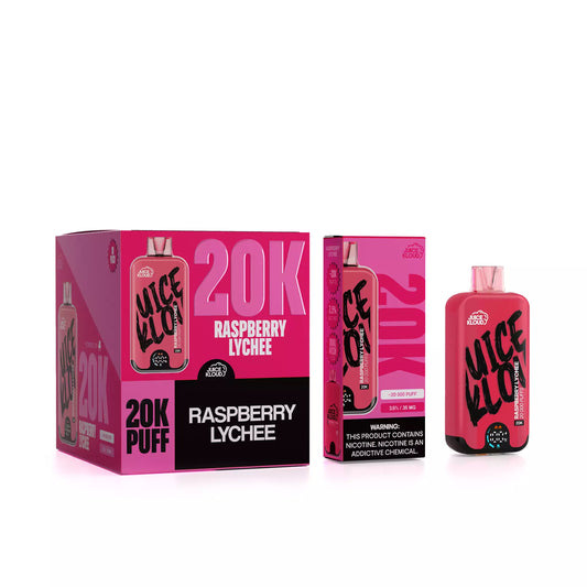 Juice Kloud 20K  Raspberry Lychee - 3.5%/35mg Strength Adjustable Airflow Control - ECO and Turbo Modes - 20 000 Puff Most Affordable South African Rechargeable Disposable Vape LED Screen - Wholesale 10 Pack